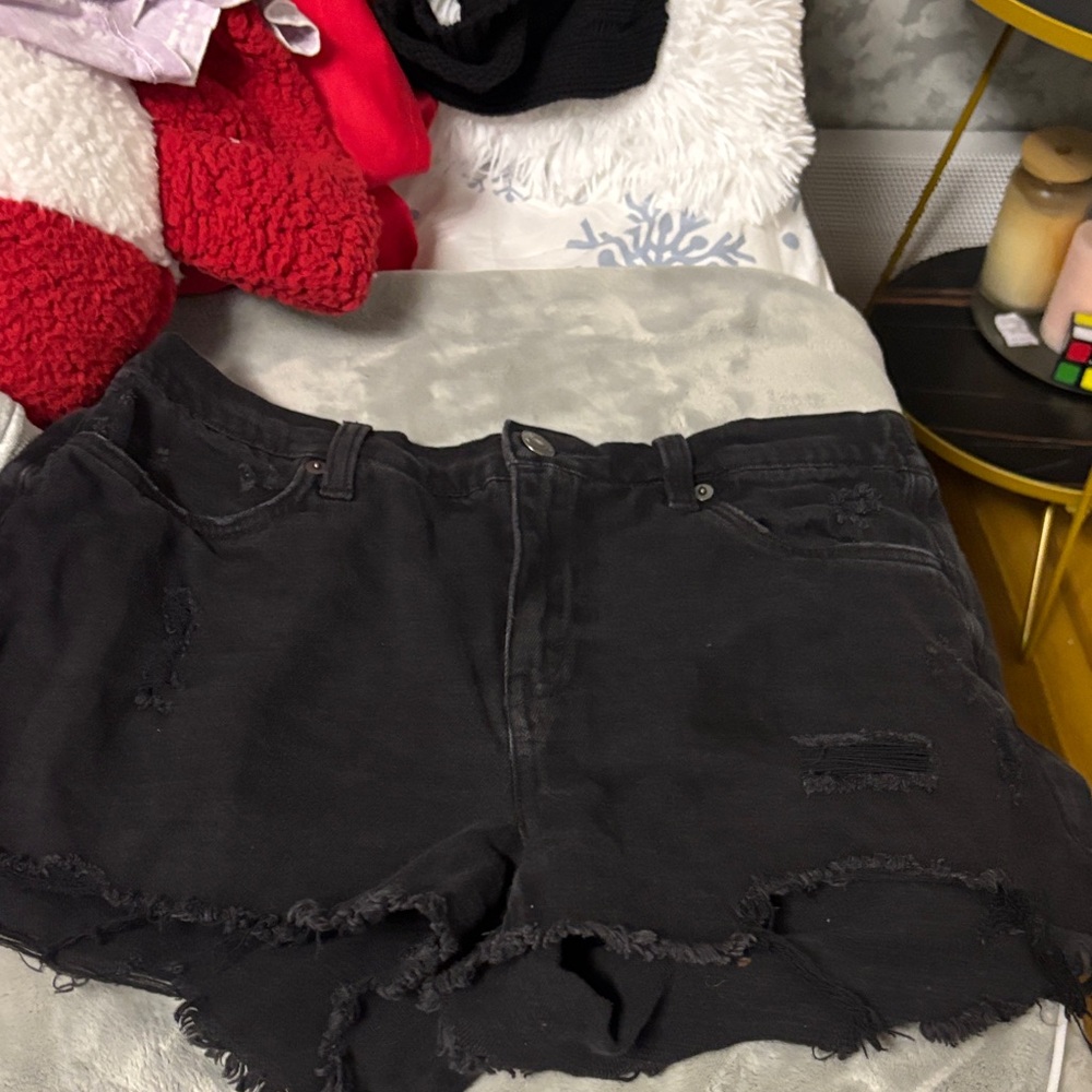 Aerie Charcoal Distressed Jean Shorts
